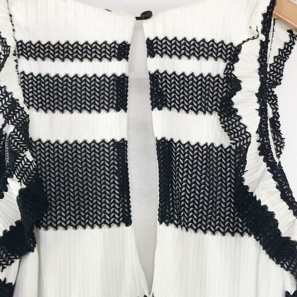 Zara Black White Striped Cold Shoulder Striped Shift Mini Dress - Picture 6 of 10